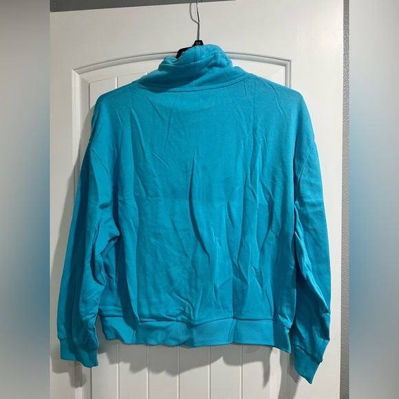 NEW NIP VS PINK‎ Victoria Secret teal blue cowl neck crop sweatshirt L large - Picture 5 of 6
